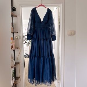 Hebeos size 10 navy long sleeve sheer flowy dress